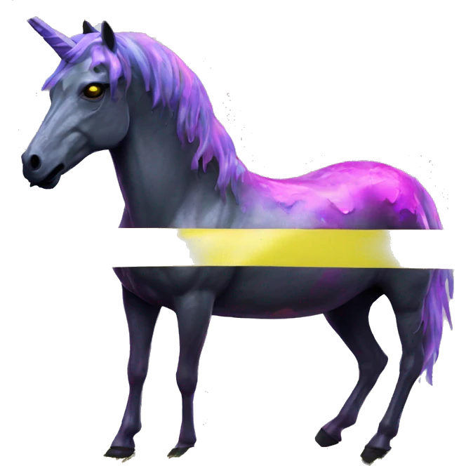 .Zombie_ Vaporwave black holographic oilslick zombie unicorn yellow caution tape emoji