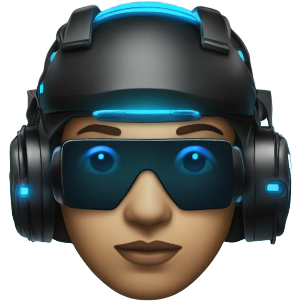 cyberpunk hacker wearing black vr headset, with blue neon lights emoji