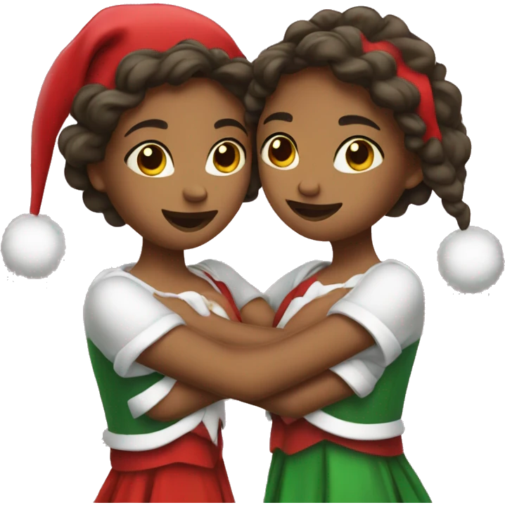 Two girls dressed like christmas huging  emoji