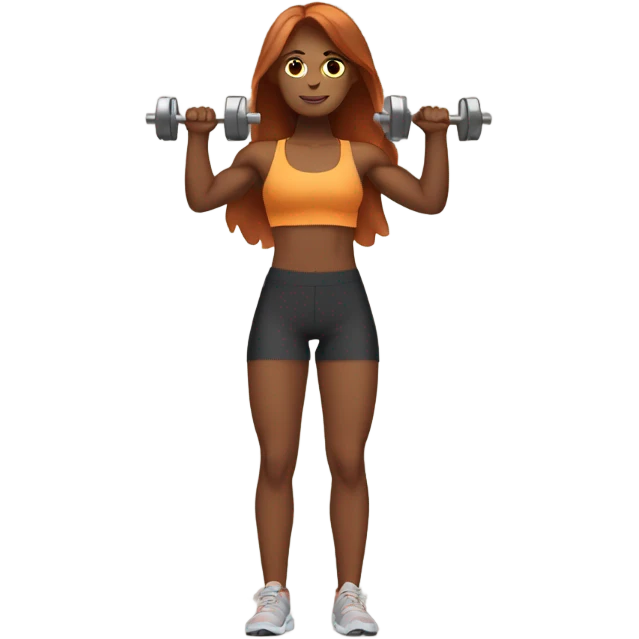 Tan girl with long auburn hair lifting weights emoji