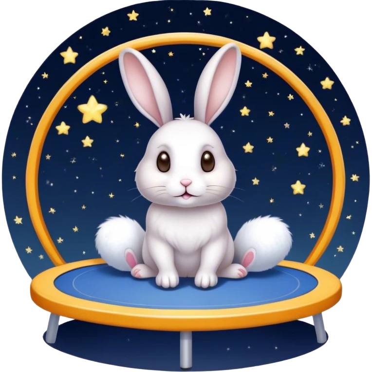 rabbit on trampoline with starry sky and mirror emoji