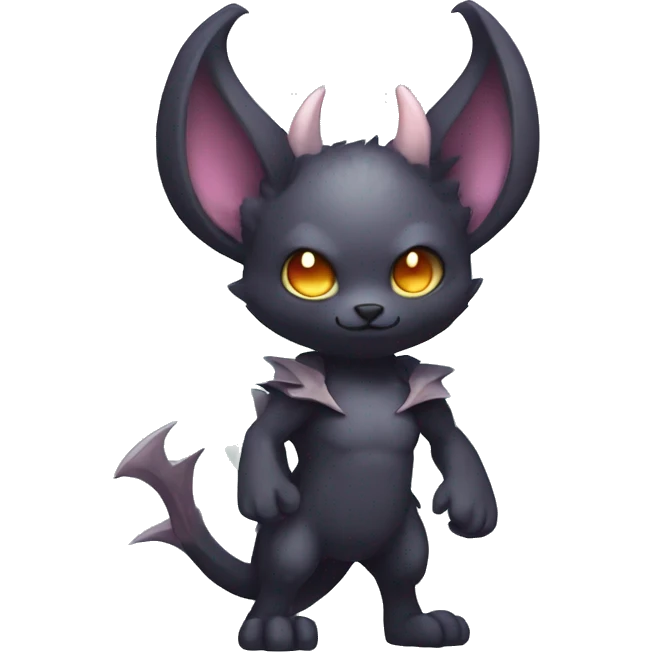 Cute cool fantasy dark-themed animal hybrid Fakemon with horns and bat ears full body emoji