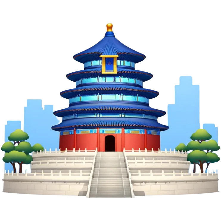 Temple of Heaven Beijing, simplified emoji style with bold outlines and bright colors, cartoon style round blue roof temple emoji