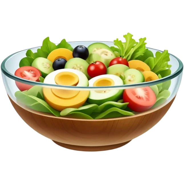 Wood base glass salad bowl emoji