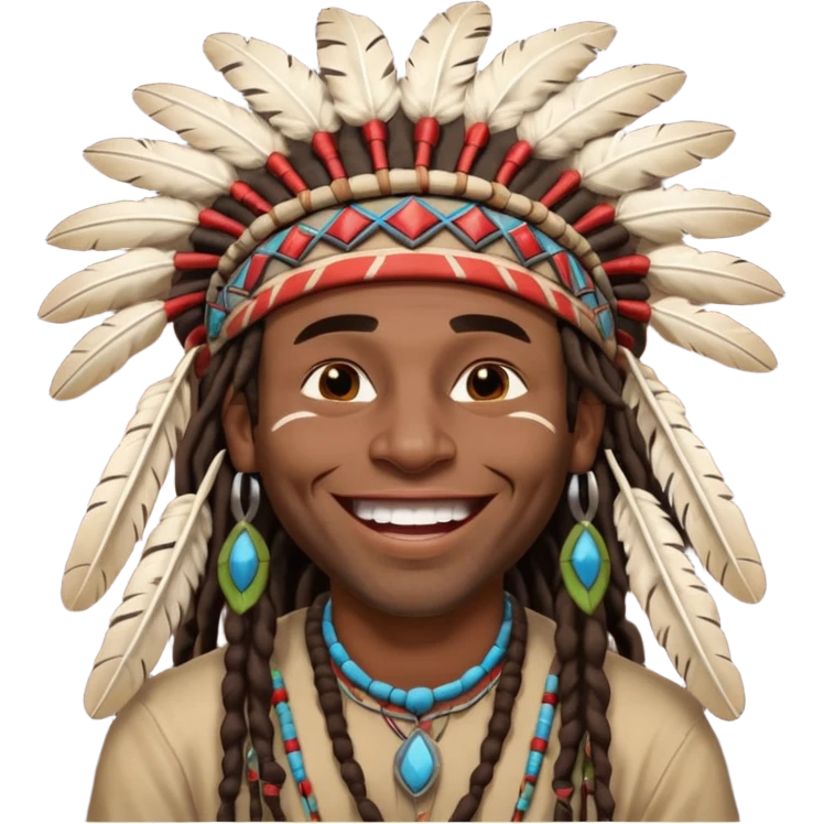 Black American man dark brown with dreads with a American Indian headdress with a laughing hard emoji