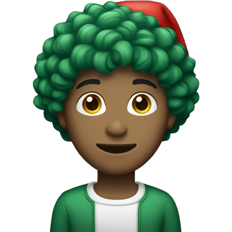 Unisex person short curly dark green hair in a red Santa hat  emoji