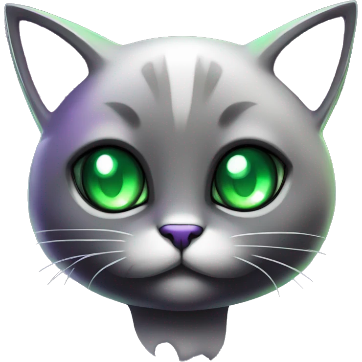 Shiny, Sparkly, Black Dark-type-Fakémon-Cat Purple eyes, green gem, full body emoji
