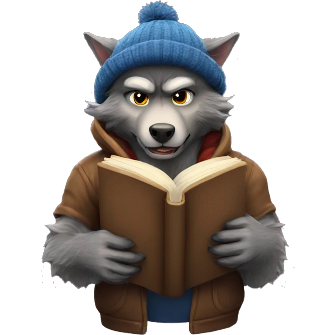 nice werewolf with a beanie reading a book  emoji