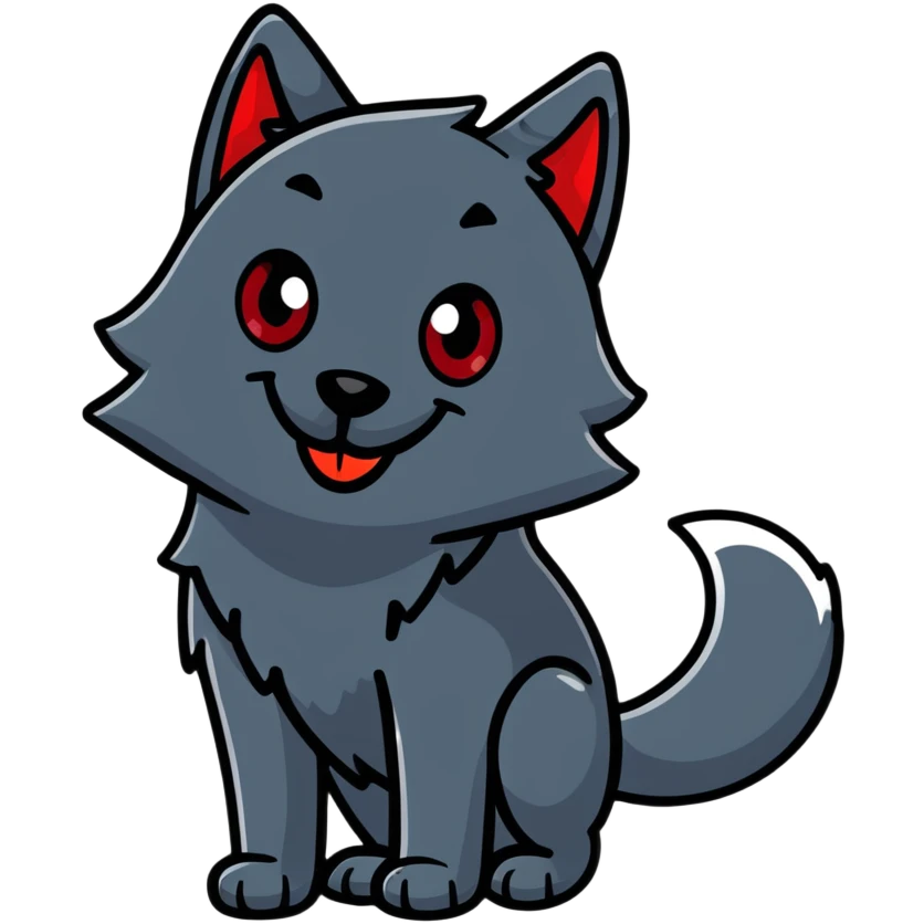 happy smiling black wolf with red eyes emoji