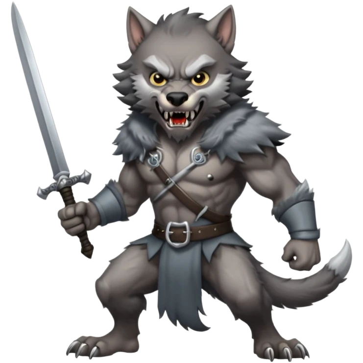Werewolf with two swords in two hands emoji