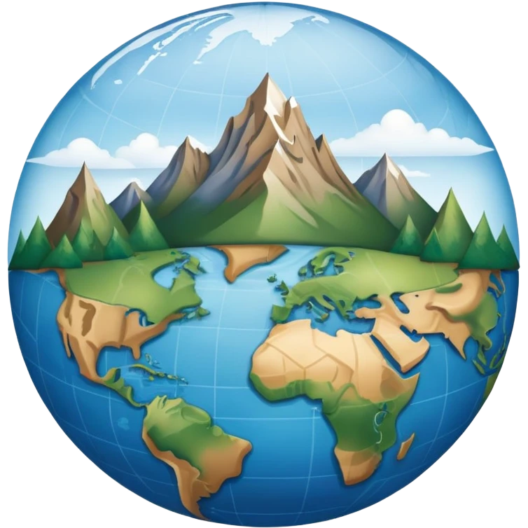 An icon featuring a globe, a compass, and a map, symbolizing geography. The design includes mountain ranges, rivers, and continents, representing the study of Earth’s landscapes and environments. Transparent background highlights the exploration and understanding of the world’s geography. emoji