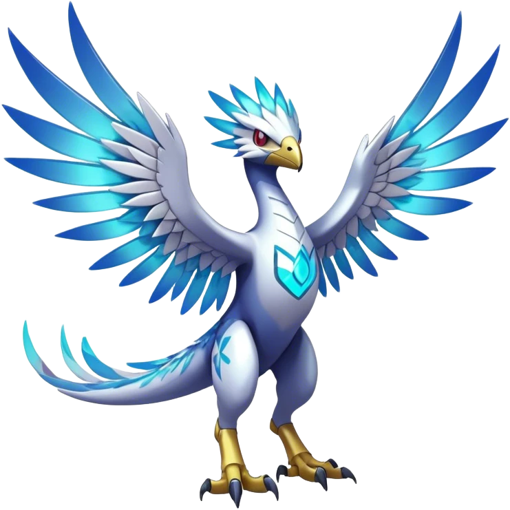 Shiny Futuristic Celestial Magical Ethereal Fakemon-HeadFeathers-Pokemon-Digimon-Spectrobes-Raptor-fusion, full body emoji