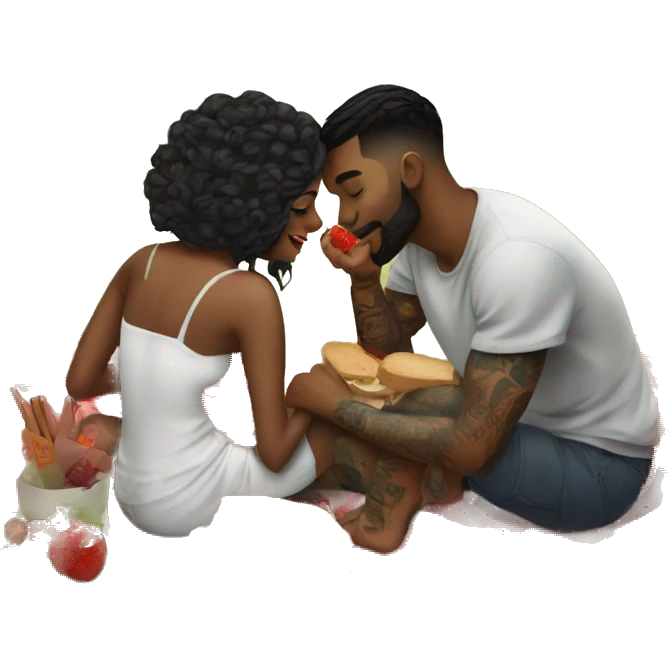 Romantic picnic date for beautiful tattooed couple emoji