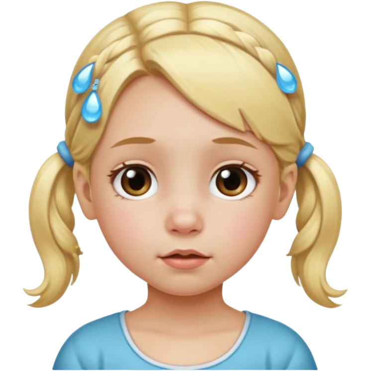 ["Little girl with blonde pigtails, two large teardrops on her cheeks."] emoji