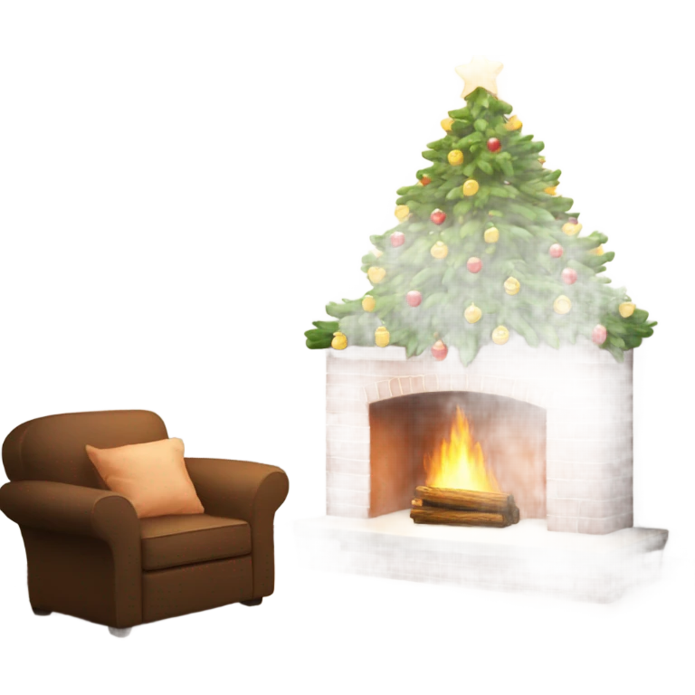 Christmas tree next to a lit fireplace  emoji