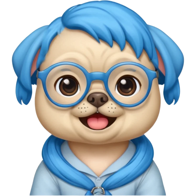 long blue haired baby pug wearing glassess emoji