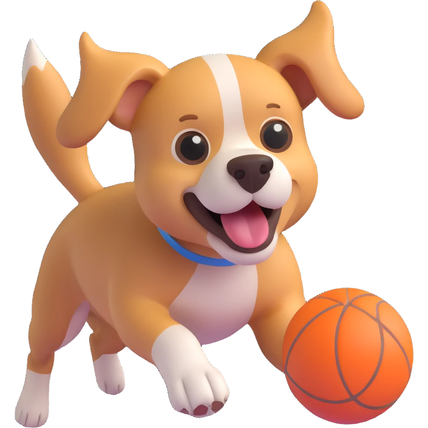 dog chasing ball in forrest, close up pose emoji