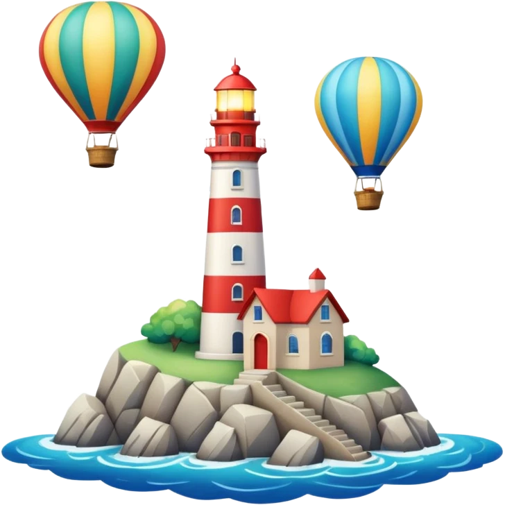 An ocean with a hot air balloon and a lighthouse  emoji