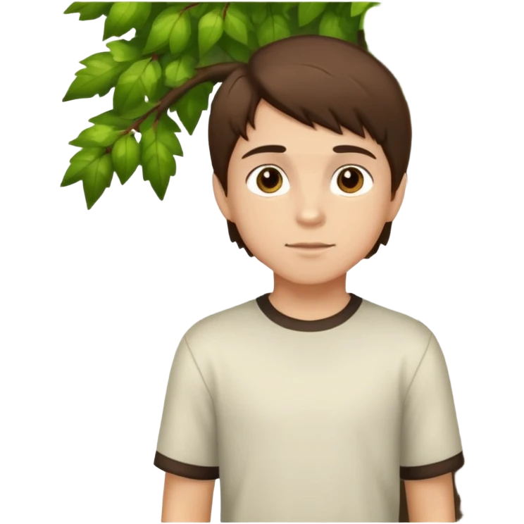 boy with brunette hair brown eyes and tree behind emoji