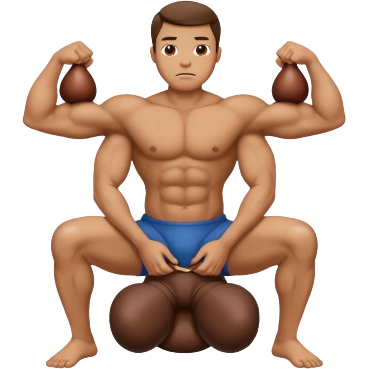 Man poops while sitting until his rectum falls out. There is a man standing nearby who poops standing up and shows off his biceps.  emoji
