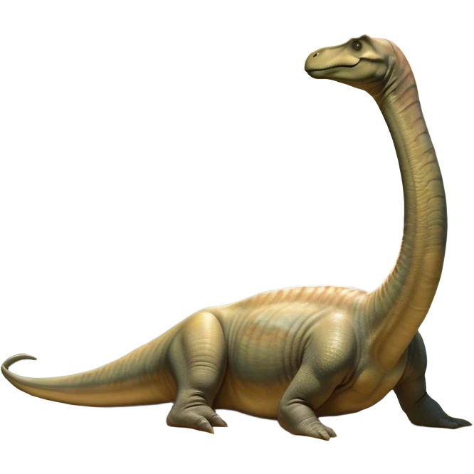 Beautiful and Majestic Brachiosaurus Portrait Emoji, Head and body resting in serene repose with a gentle, confident expression, showcasing its monumental, elongated neck and a small, refined head with tranquil eyes, Simplified yet exquisitely endearing features, highly detailed, glowing with a soft, drowsy golden light, high shine, relaxed and utterly majestic, stylized with an air of timeless prehistoric splendor, soft glowing outline, capturing the essence of a beautiful and majestic Brachiosaurus that feels destined to become the next viral icon of awe-inspiring ancient beauty! emoji