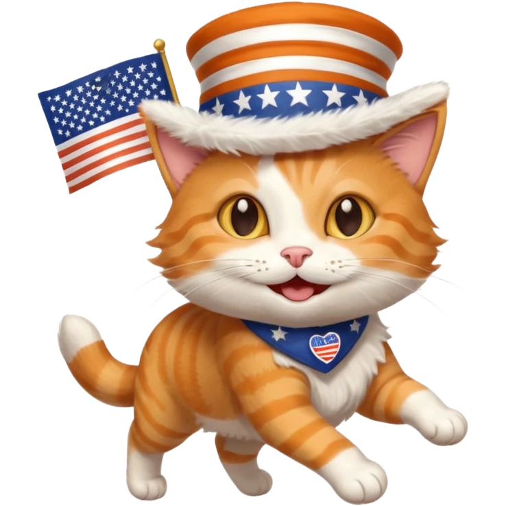 happy cat running for president with an "i voted" sticker and an american flag hat emoji