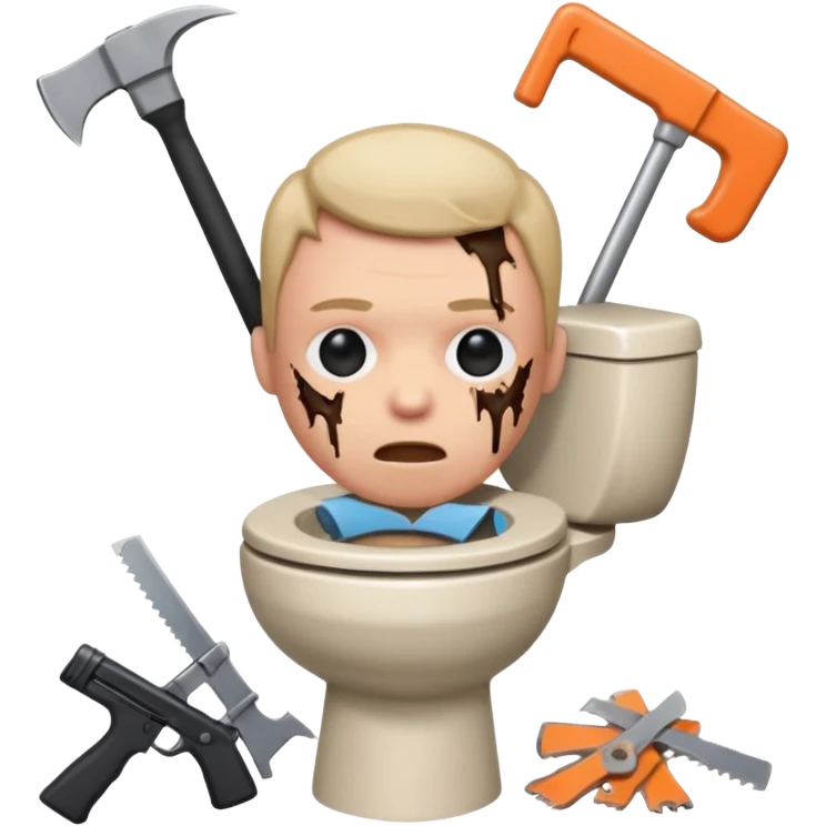 A persons head is sticking in a toilet and he’s holding guns and saws emoji