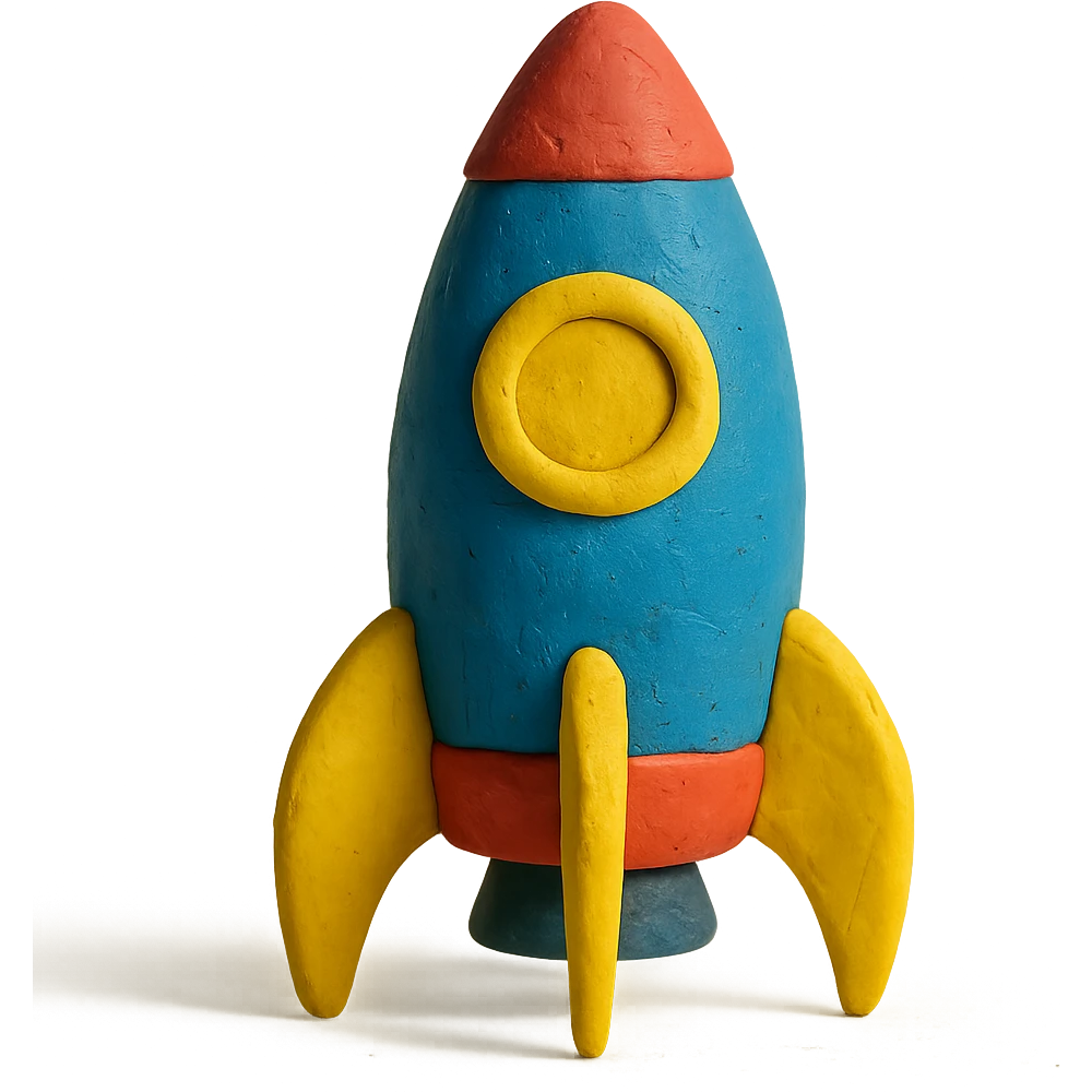 rocket ship, matte finish, playful colors, matte plasticine claymation style emoji