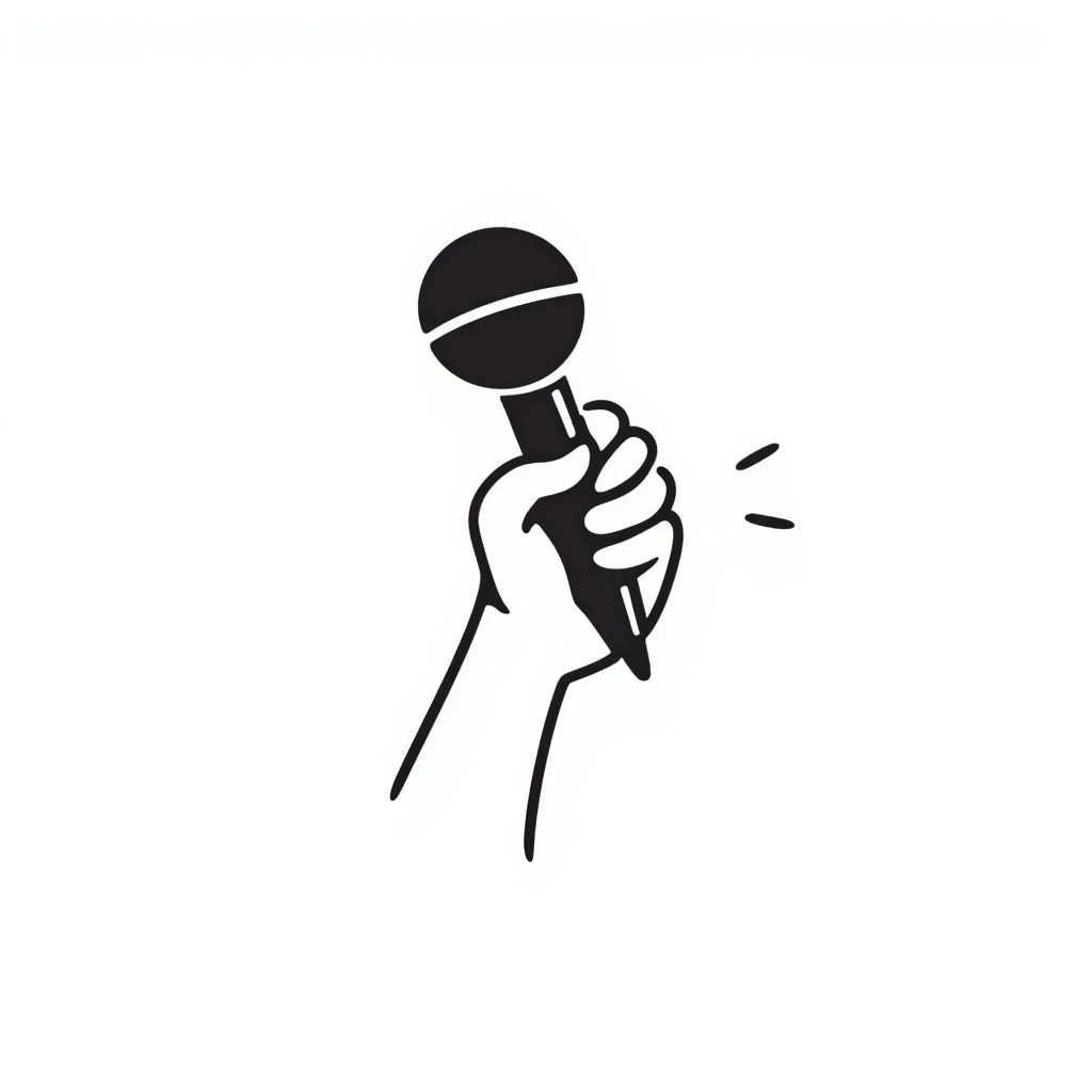 stylized symmetrical hand holding a microphone in doodle style, square format, suitable as emoji for music marketing course cover emoji