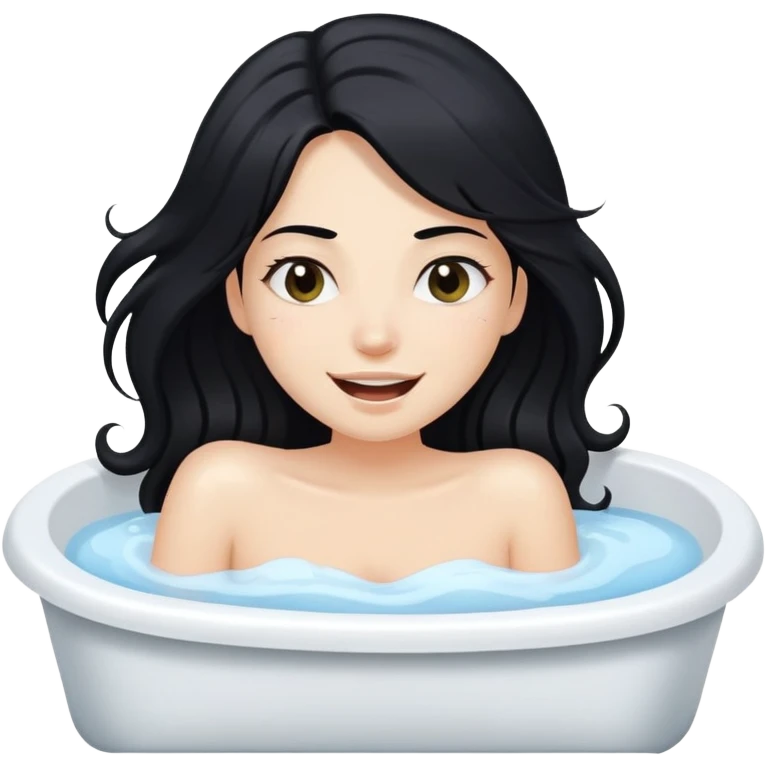 A bretty white girl with long black hair in a big Bathtub and she holding body scrub and shes winks emoji