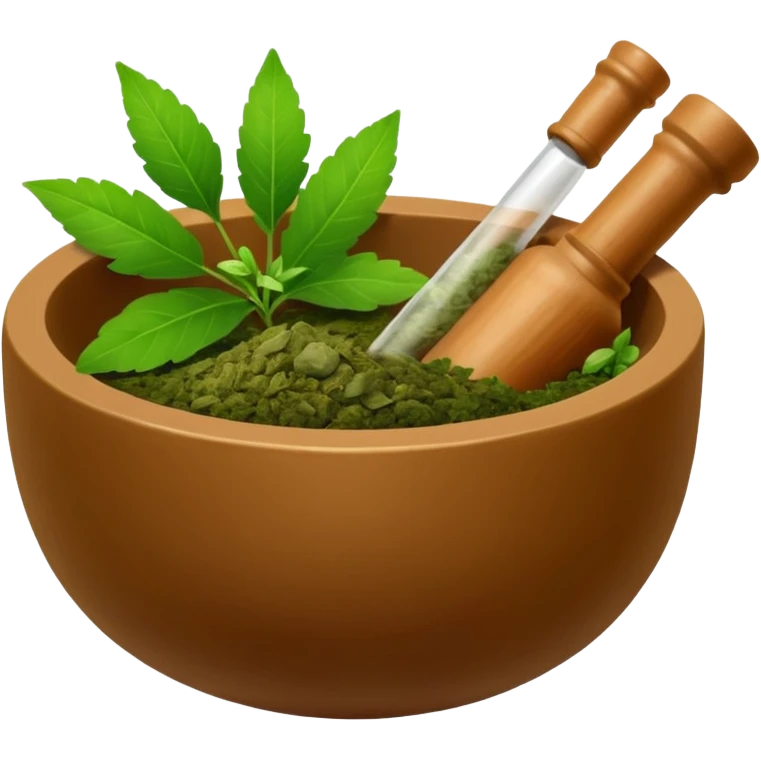 Ayurvedic medicine with mortar and leaves emoji