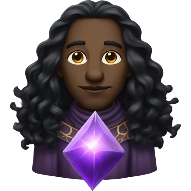  A black male high elf that is a witch fortune teller that has large, pointed ears with long black curly hair past his back emoji