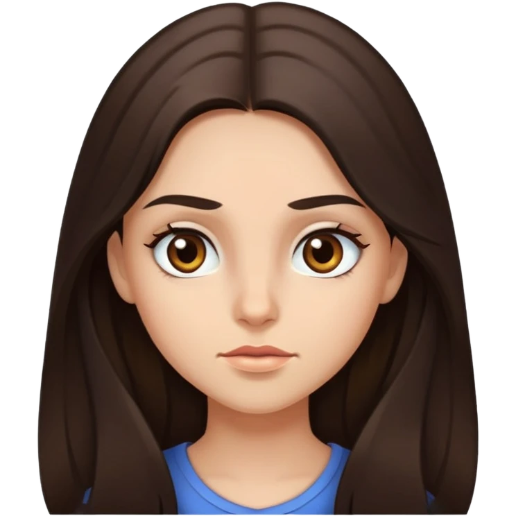 girl with dark brown long hair hazel eyes looking to the right with eyebrows squinted emoji