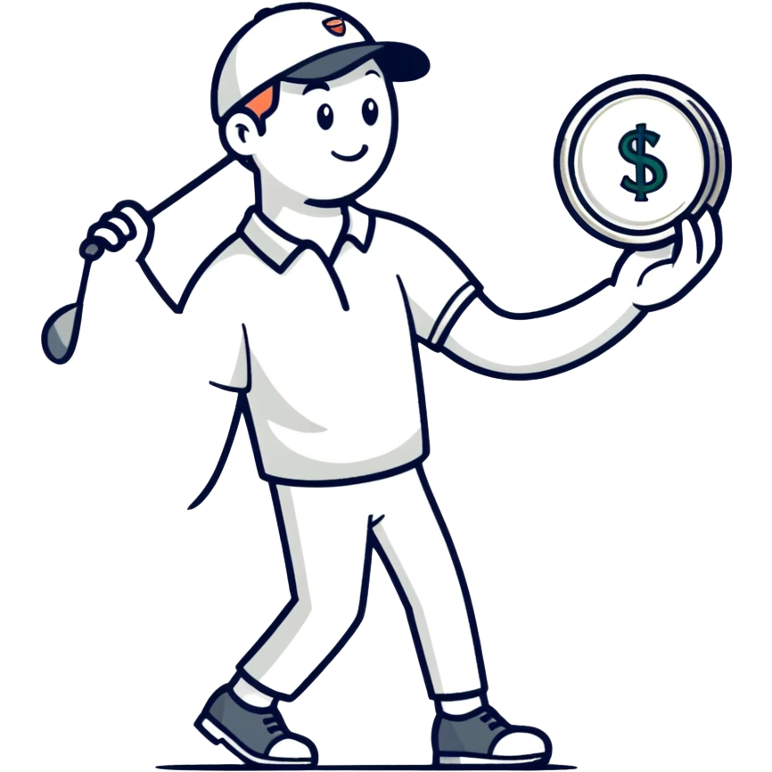 A male golfer holding a large nickel in his hand emoji