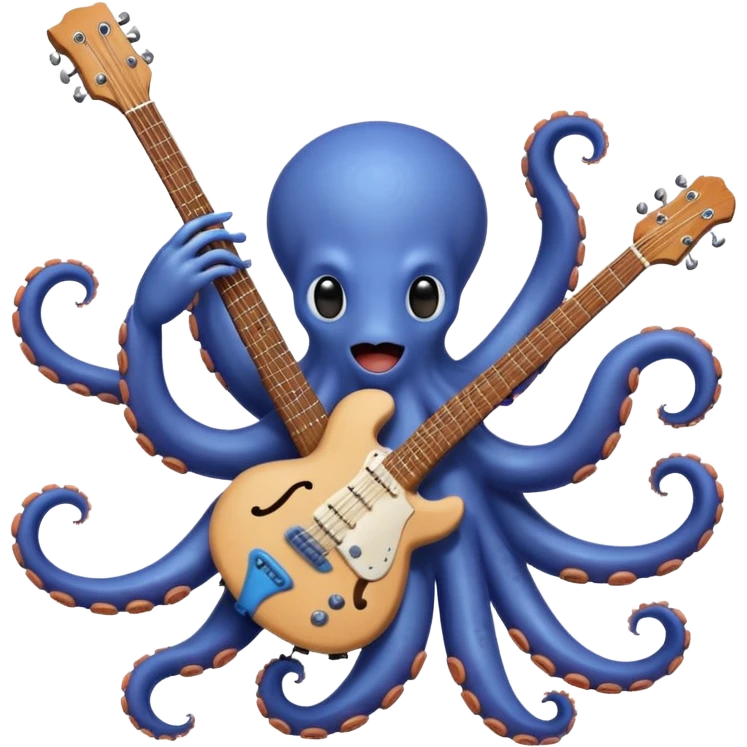 happy octopus with multiple arms playing guitar emoji