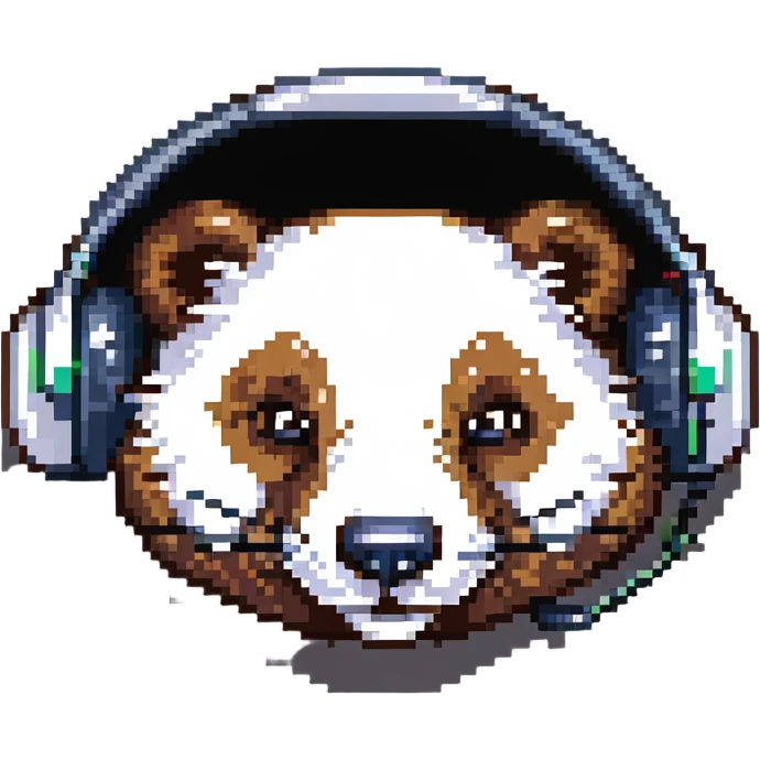 cute pixel art badger head with oversized headphones, playful expression emoji