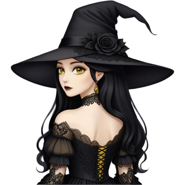 Naked ass back view Alcina Dimitrescu is a 2.9-meter-tall vampire with fair skin, sharp features, and long dark hair. She has striking yellow eyes and wears an elegant, dark gothic dress with lace details and a large hat. emoji