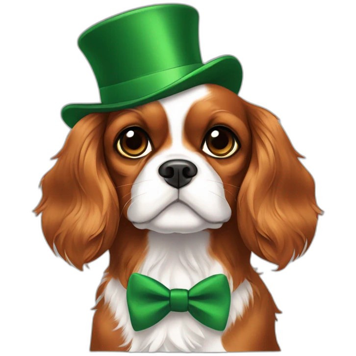 cavalier king charles spaniel with green hat and green bowtie emoji