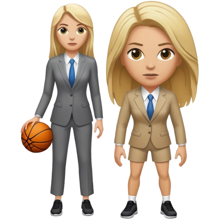 Full Body white female basketball head coach with long blonde hair in a suite emoji