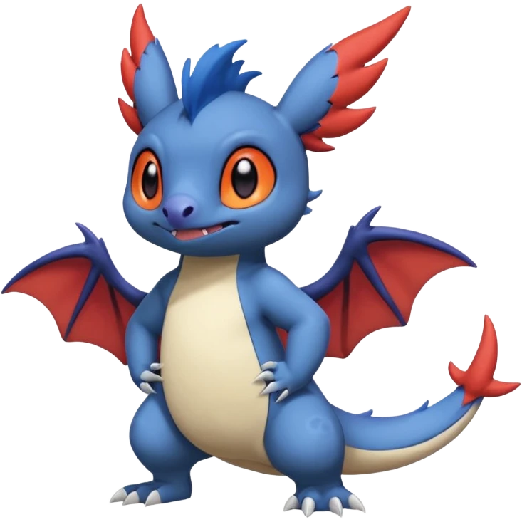 Cute adorable Stitch-Salandit-Noibat-Zangoose-fusion, full body emoji