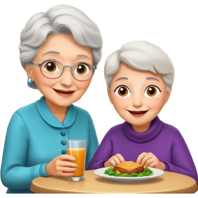 conversación dentro de un restaurant  dos personas y una de las persoans sea una abuela emoji