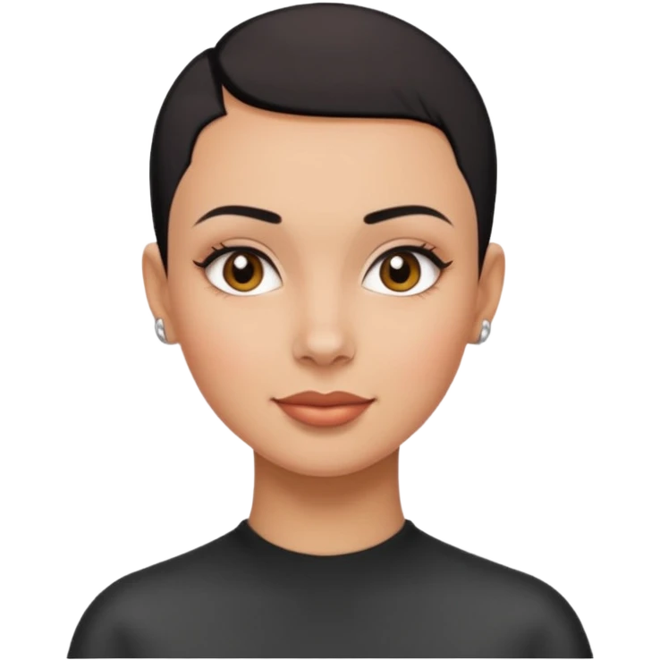 Lady with black buzz cut hair and dimple on the right dide face emoji