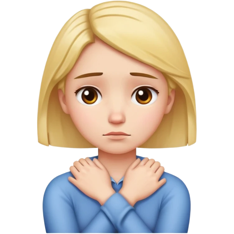 Girl holding her neck with arms crossed and is sad emoji