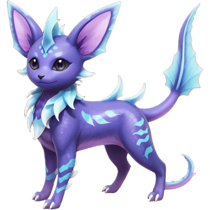 Rare realistic purple indigo violet nebulae shiny sparkly dark-neon glowing bioluminescent edgy badass epic pretty beautiful handsome gorgeous aesthetic colorful vibrant Vernid-Trico-Vaporeon-Espeon-species-Fakemon-creature by LiLaiRa, 4 legs, 1 tail, random markings, (full body) emoji