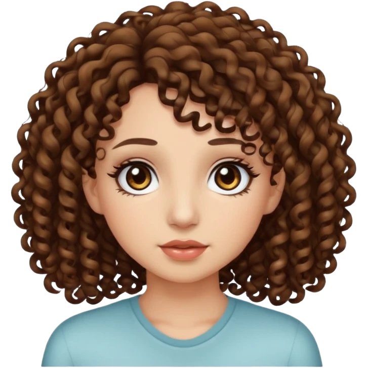 curly hair dark brown eyes and long lashes with and light  skin emoji