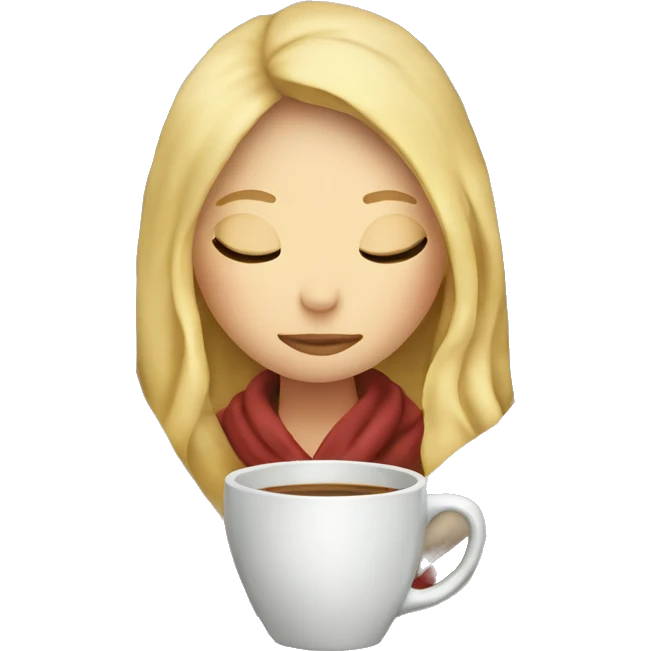 Blonde girl inside a blanket sipping coffee eyes closed emoji