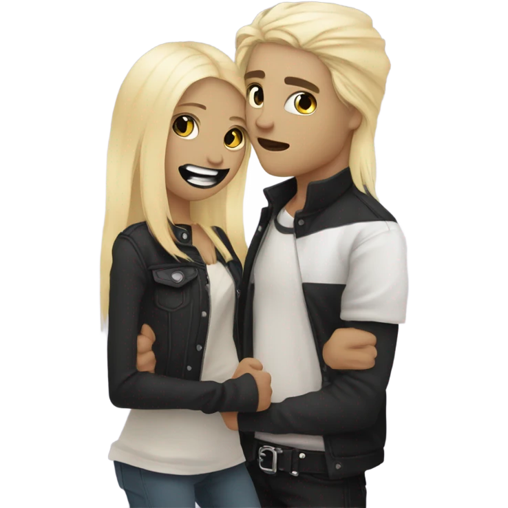Emo couple hugging  piercings guy with emo hair black lip rings hair and girl with blonde hair emoji
