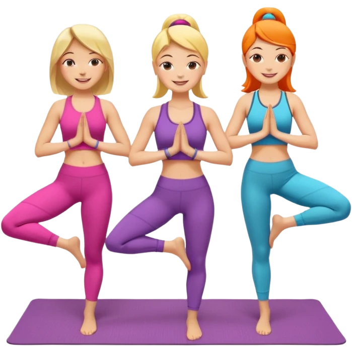 Three lady friends doing yoga in colorful outfits emoji
