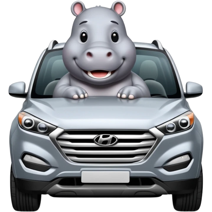 Hippo driving a silver HYUNDAI TUCSON SUV emoji