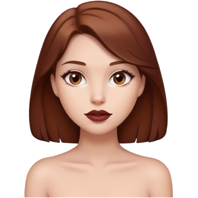 Chica de pelo medio largo color caoba tirando a marrón con pintalabio color nude  emoji